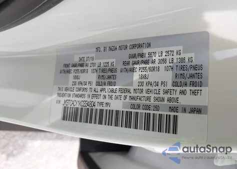 2019 Mazda Cx-9 Touring z USA, uszkodzony, nr VIN JM3TCACY1K0334804